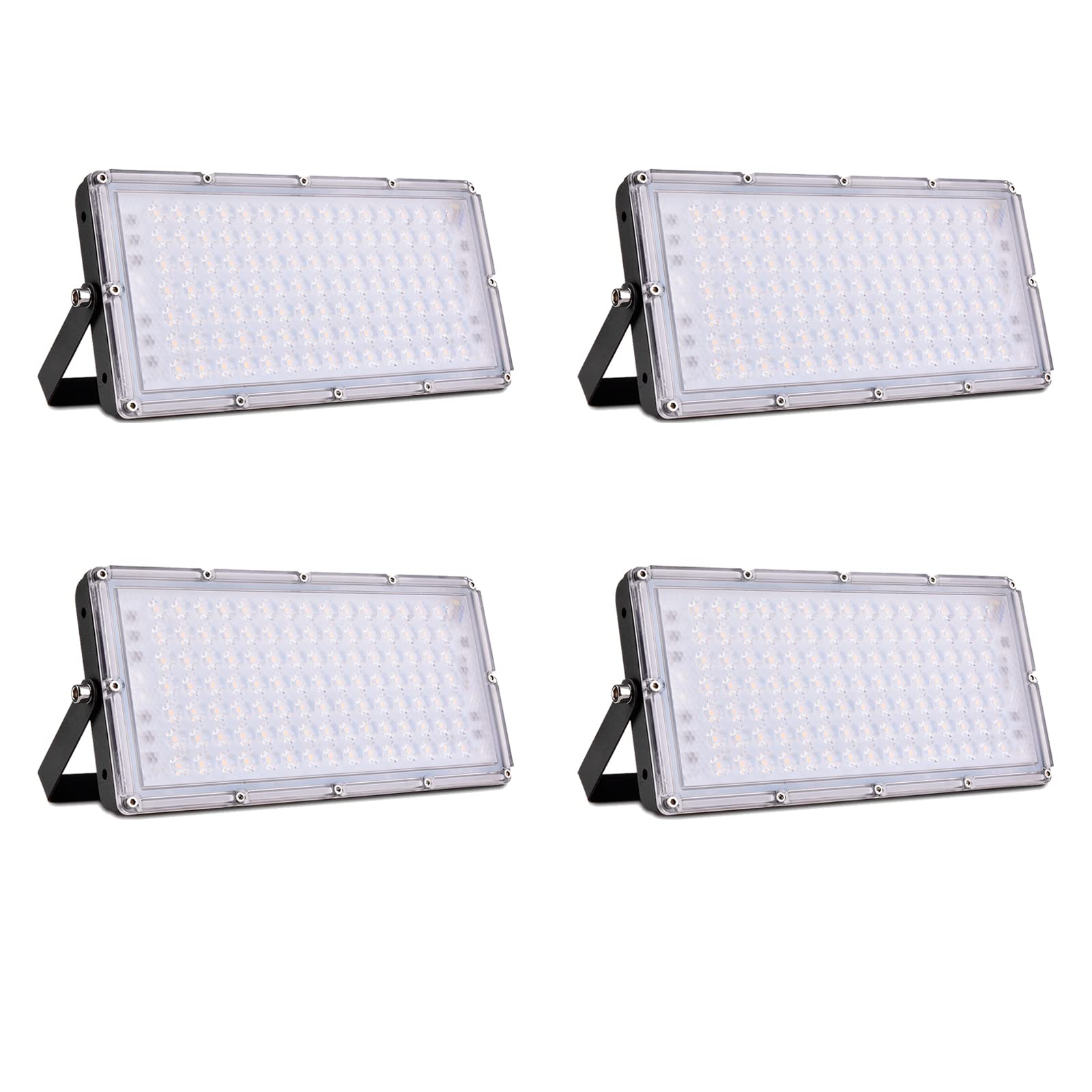 LED Strahler Außen 100W 10000LM Fluter Flutlichter, 4er 3000K Warmweiß Scheinwerfer, IP65 Wasserdicht Außenstrahler, Sicherheitsbeleuchtung für Garten Garage Hof Sportplatz Veranda Werkstatt