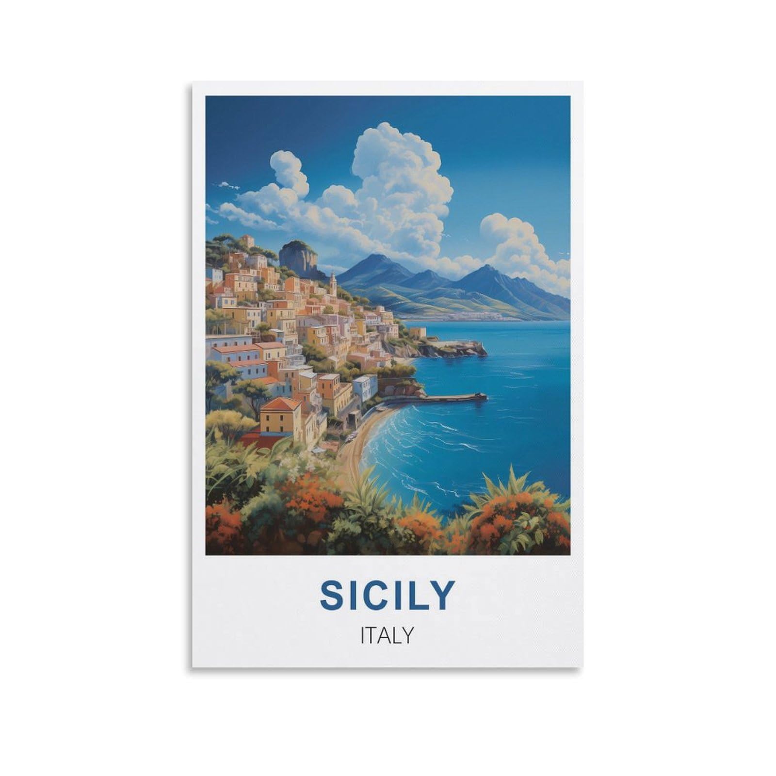 XLLYXYGJQ Sicily Italy Vintage Travel Posters 08x12inch(20x30cm) Canvas Wall Art Poster Print Artwork Painting Picture for Home Decoration Living Room Office Bedroom