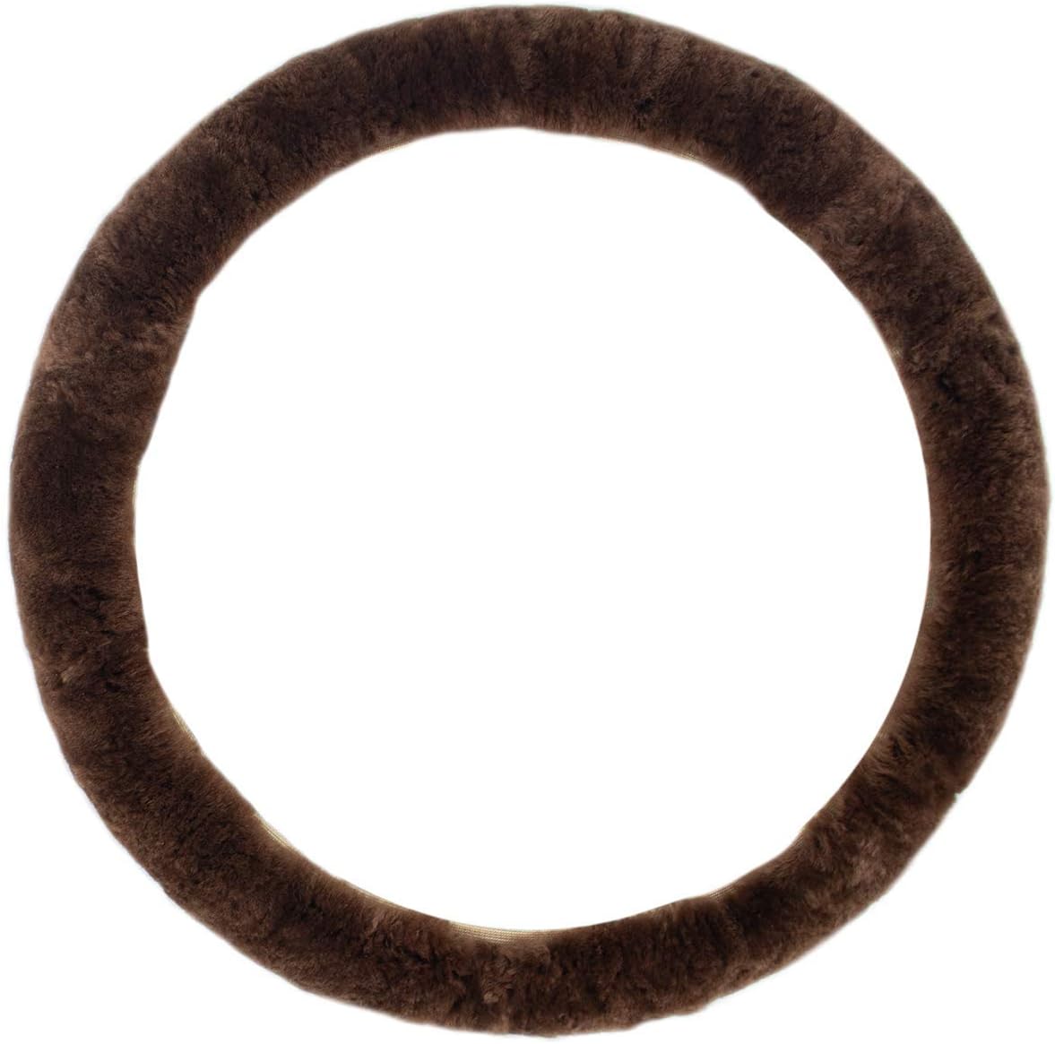 surell Real Shearling Fluffy Steering Wheel Cover - Soft Furry Car Decoration - for Cold or Hot Weather - Summer Winter Car Accessory - Brown
