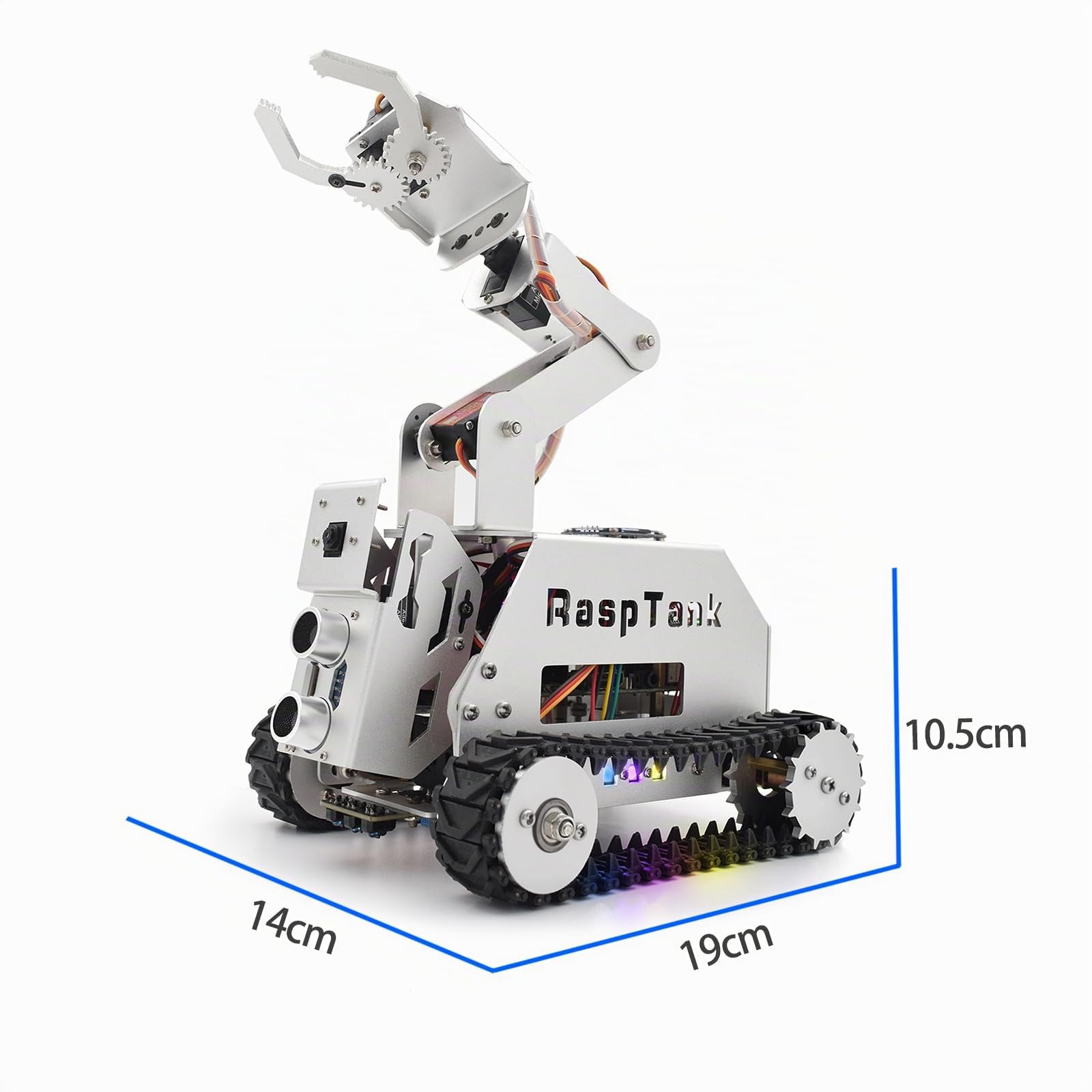 Adeept RaspTank - Kit per auto intelligente in metallo per Raspberry Pi 5/4B/3B/3B+(scheda non inclusa), robot per il monitoraggio del serbatoio con braccio robot 4 DOF, OpenCV, prevenzione ostacoli