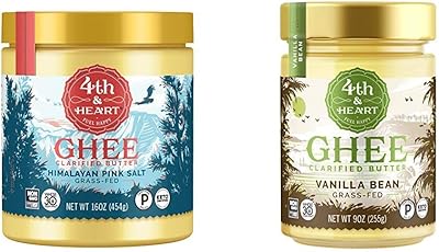 Himalayan Pink Salt Grass-Fed Ghee Butter by 4th & Heart, 16 Ounce & Vanilla Bean Grass-Fed Ghee Butter by 4th & Heart, 9 ...