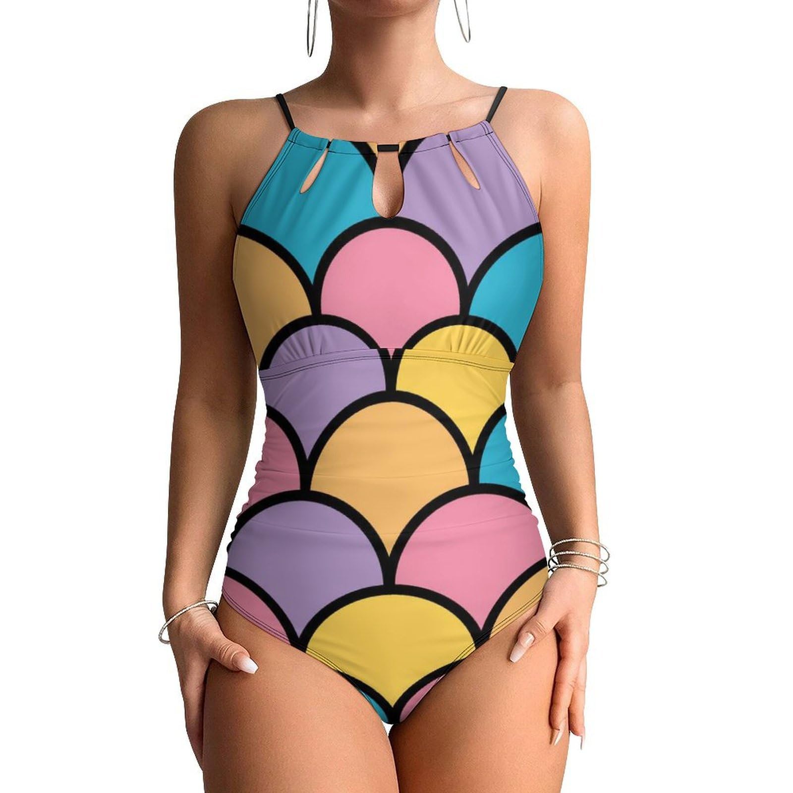 Farbige Meerjungfrauenflosse Damen Einteilige Badeanzug Bademode Bauchweg Swimsuit Schwimmanzug Tankini