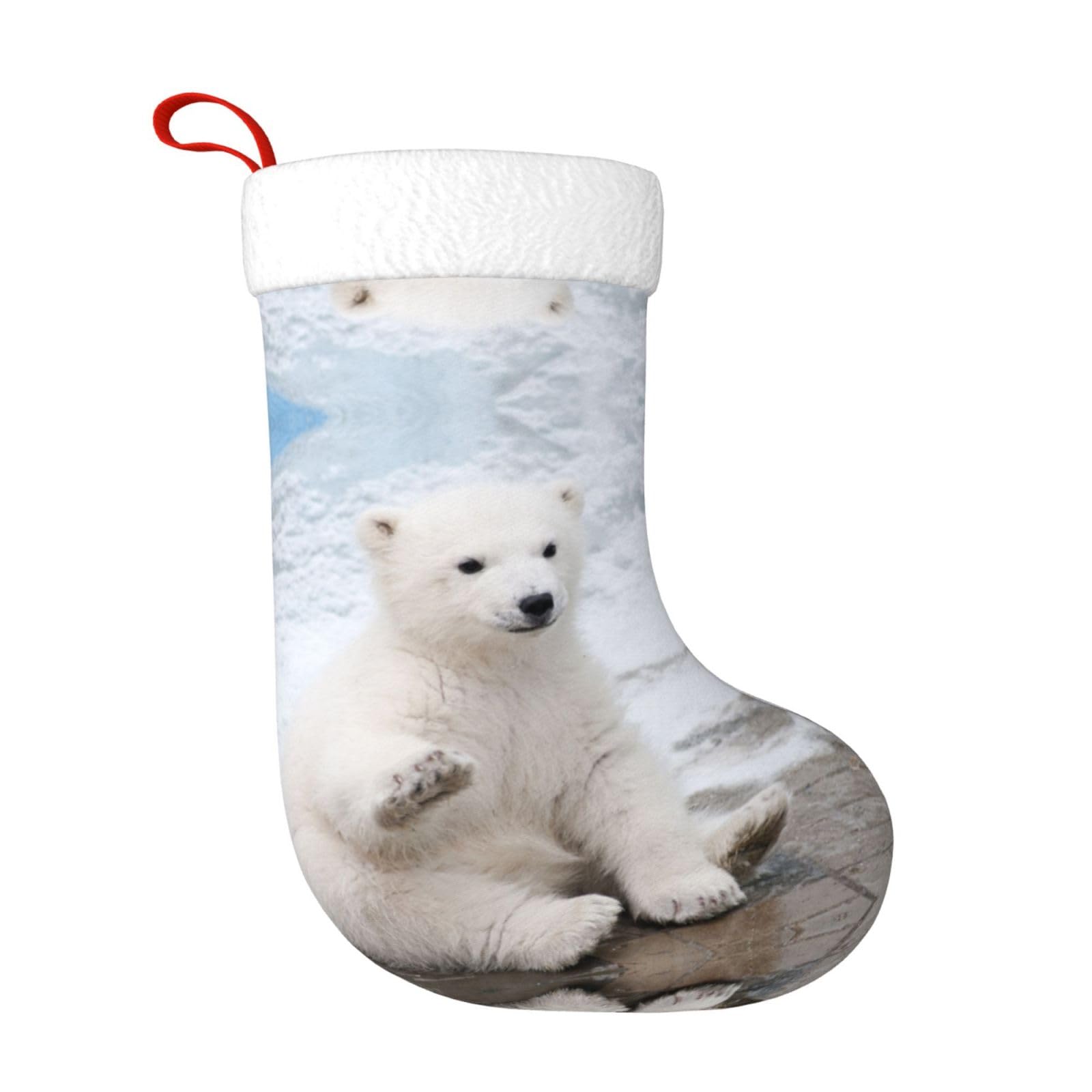 HAZURE Polar Bear Christmas Stocking Large 18" Personalised Print Fluffy Hanging Christmas Decorations Stocking