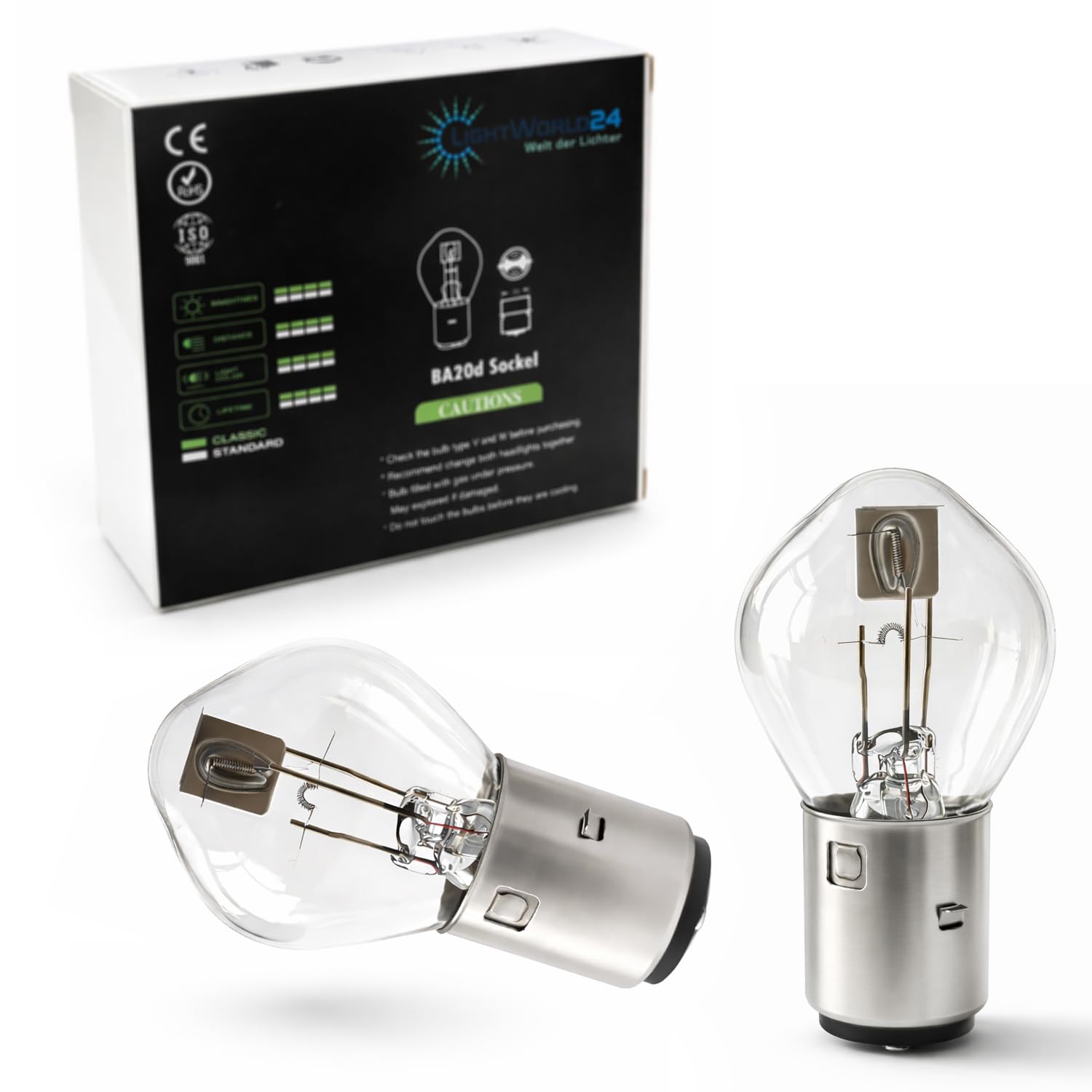 LIGHTWORLD24 BA20d S2 35/35W 12V Motorrad Halogenscheinwerfer Superhelle Fernlicht Abblendlicht Roller Moped Motoroller Scooter Bilux Lampe Glühbirnen 2er SET