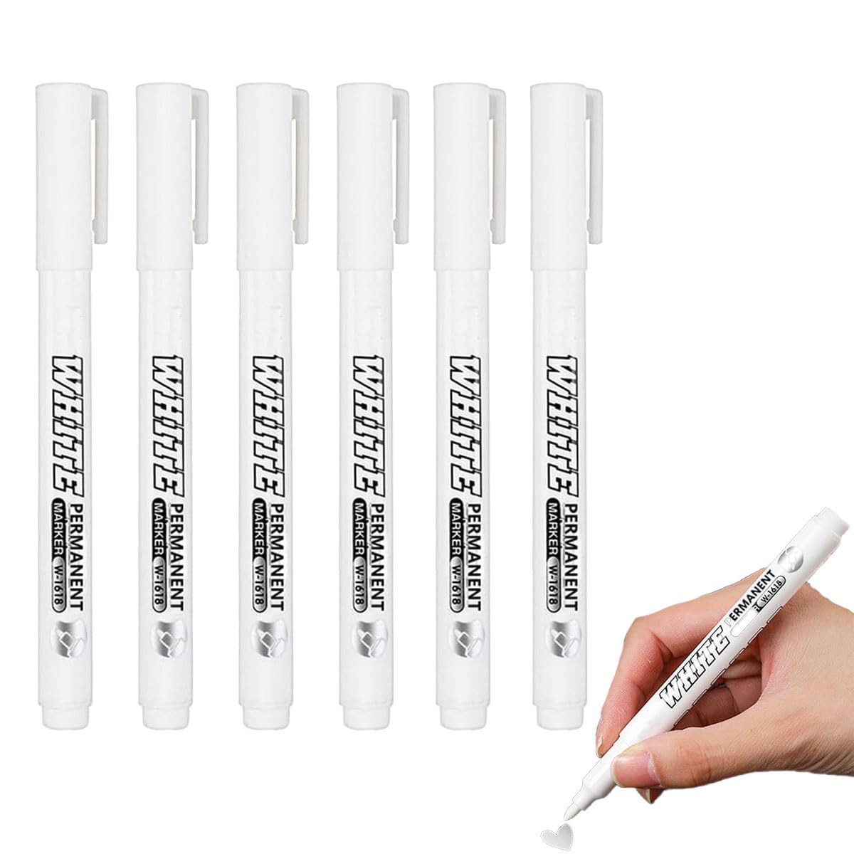 Rotulador Blanco Permanente, 6 Piezas Marcadores Permanentes, Ancho de Trazo de 2,0 mm, para Pinturas Rupestres,Cerámica, Vidrio, Madera, Tela, Metal