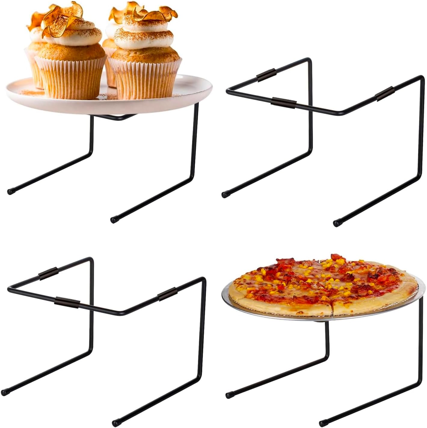 MyGift Black Metal Pizza Table Stands (Set of 4)