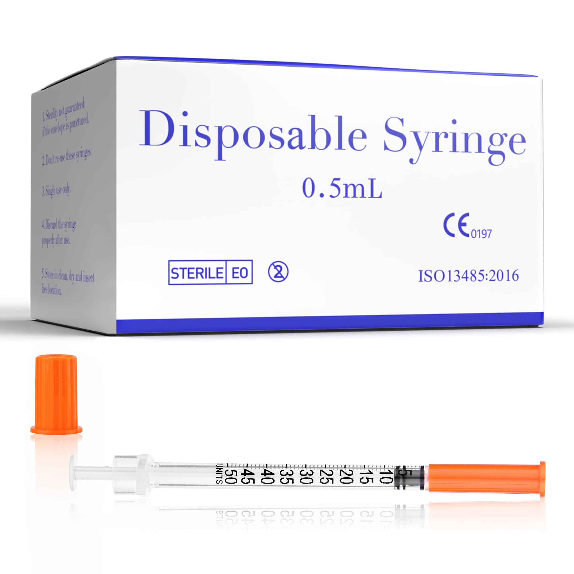 100 Pack 0.5ml Disposable Syringes with 31G 5/16" (8mm) Fixed Needle - U-100 Precise Scale, Low Dead Space, Individually Wrapped