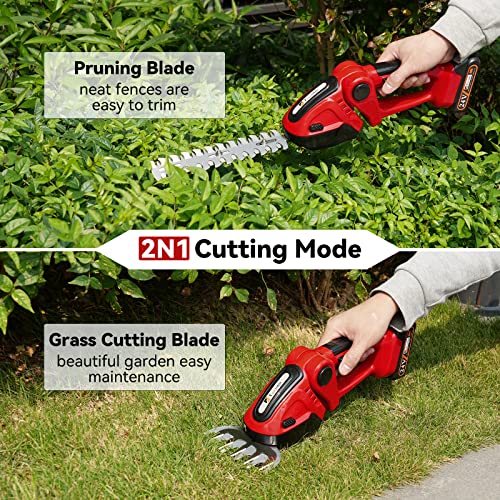 Hedge Trimmer Cordless, Toovem 2 In 1 Handheld Cordless Grass Shear With 2 Pcs Rechargeable Batterys And Charger, 24V Electric Weed Grass Cutter Shrubbery Trimmer For Garden, Lawn (Red) #TOP4