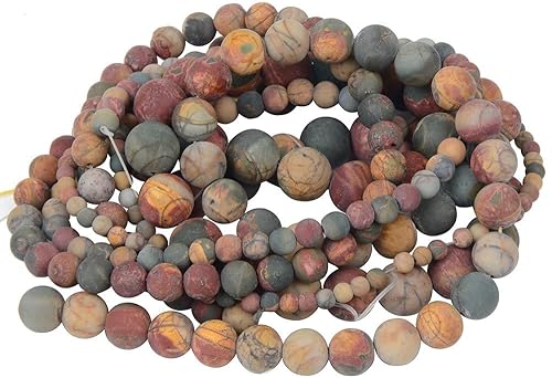 Miniatura 3 de Cuentas de piedra de jaspe Picasso natural mate de 0.236 pulgadas (0.236 in), piedras preciosas redondas sueltas para hacer joyas y pulseras, piedra