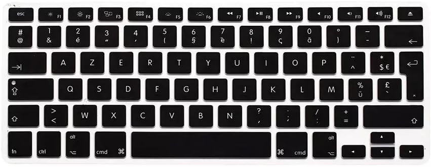 French AZERTY EU/UK Keyboard Unique Ultra Thin Durable Keyboard Cover Silicone Rubber Skin Protector for MacBook Pro 13" 15" 17" (with or without Retina Display) and MacBook Air 13" ( European/ISO Keyboard Layout ) - Black