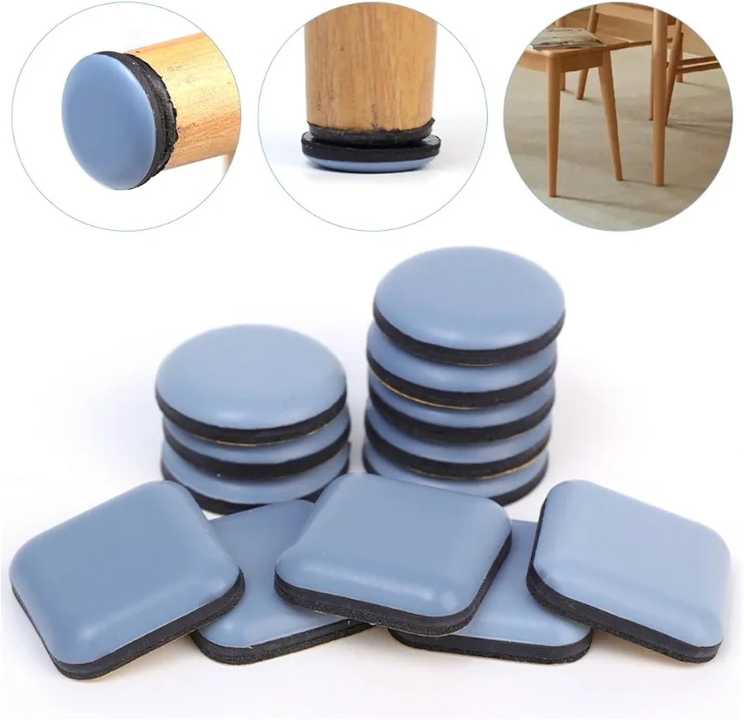 Furniture Sliders for Hardwood Floors 100PCS Chair Slider Pads Anti Scratch Floor Protector Mat Table Chair Leg Sliding Block Self Adhesive Furniture Leg(Square)