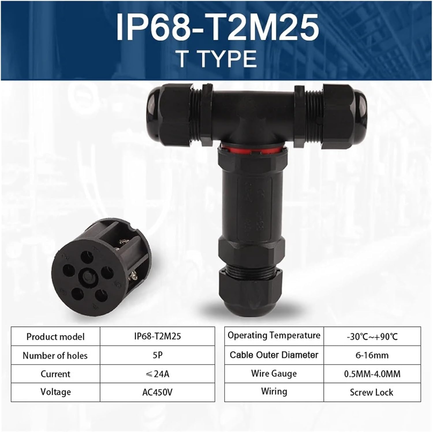 IP68 M25 Tee Waterproof Wire Connector 6-16mm Cable 5 Pin Screw Terminal Tee Adapter Fast LED Lighting Outdoor