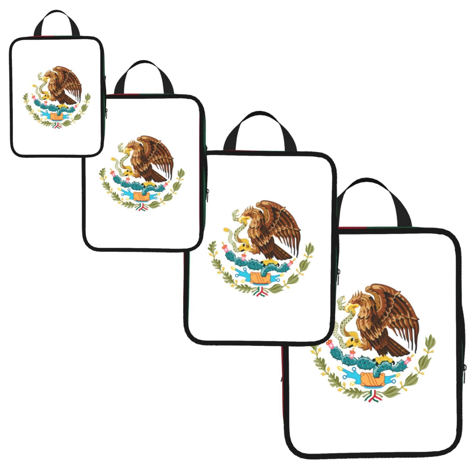 Flag of Mexico Print 4 Set Compression Packing Cubes for Suitcases,Expandable Storage Bag Organizers