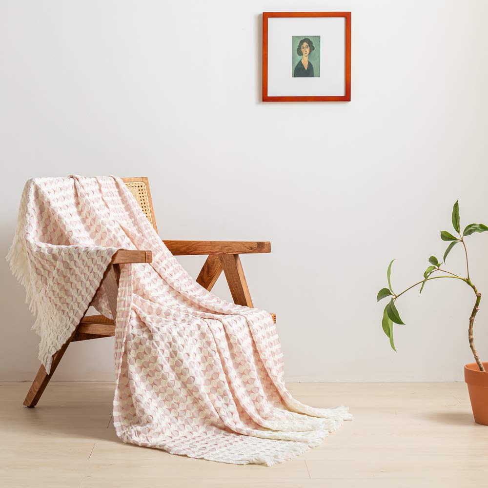 Couvre-lit en coton jacquard rose léger et doux toutes saisons