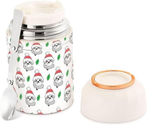 Christmas Funny Sloth Bears Food Jar with Spoon Stainless Steel Vacuum Insulated Food Container 17 oz Thermos for Lunch