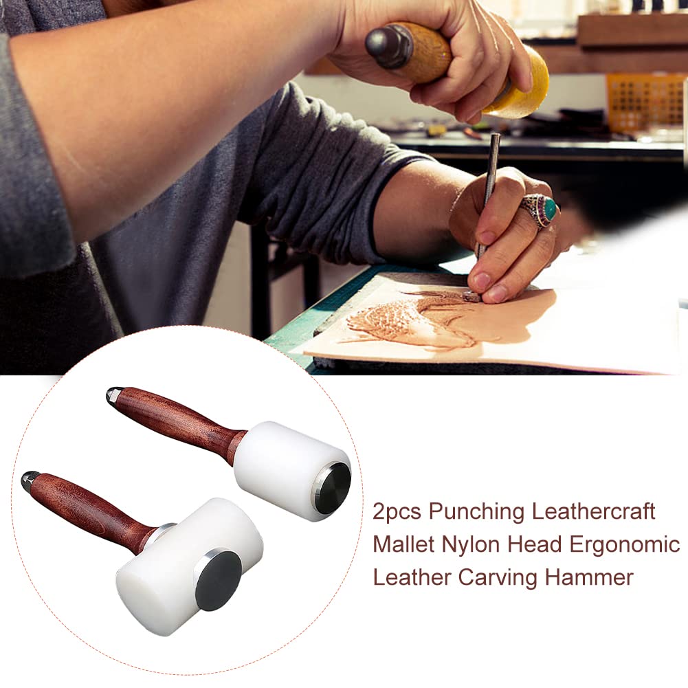 Set 2 Martelli Da Intaglio In Pelle - Martello Verticale E Orizzontale In Nylon E Legno - Foto 7