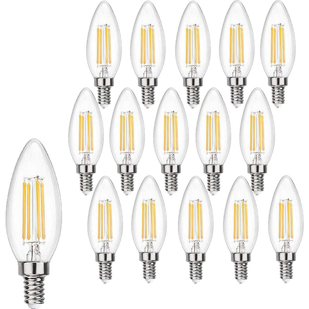Pack de 6 Bombillas LED E14 Vela Filament Candelabro vintage 4W C35 400 Lúmenes Blanco Cálido 2700K Bombillas LED E14 Bombillas (40W Equivalente) Lámpara de vela LED C35 Filamento No Regulable