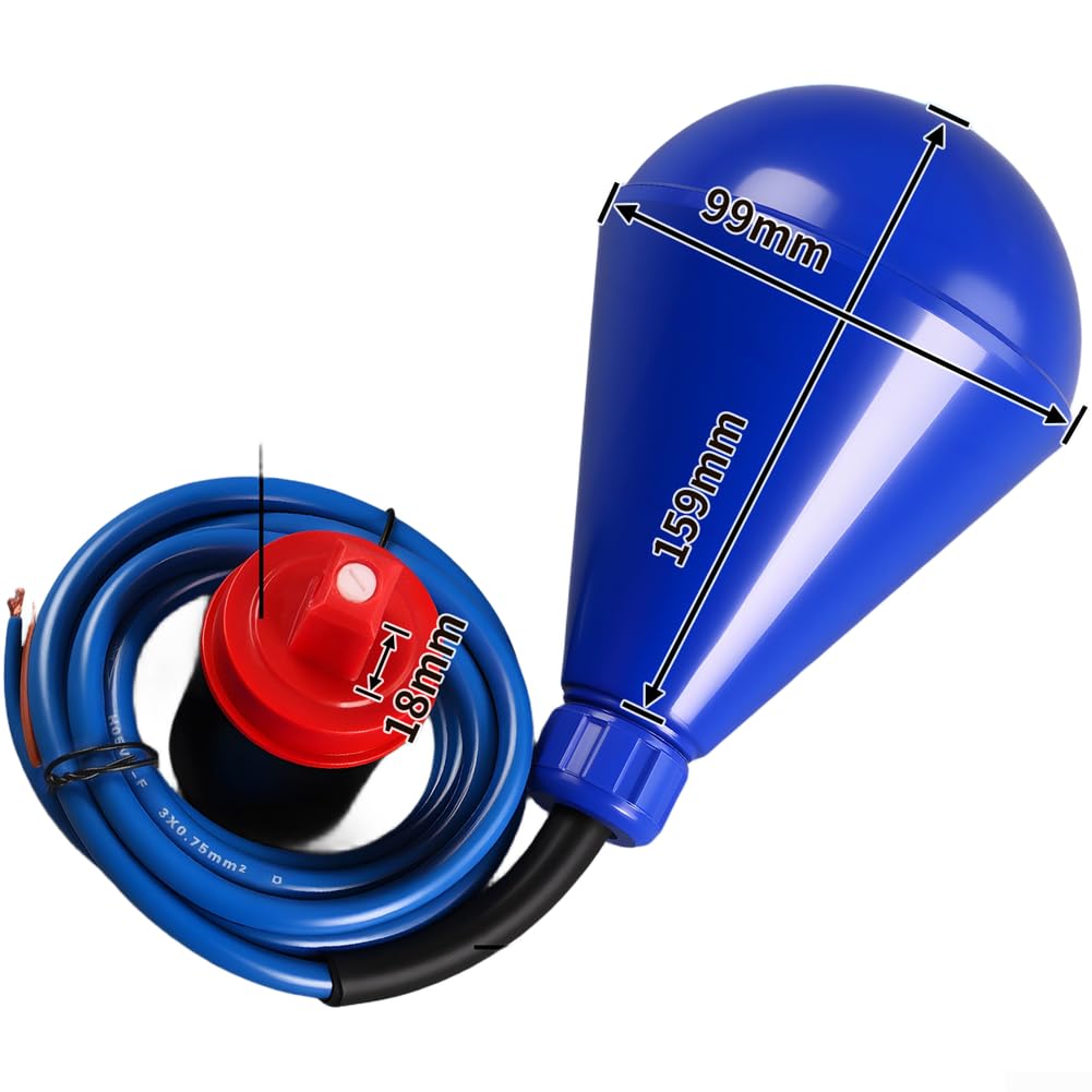 Interruptor de flotador para control de nivel de agua, regulación automática de la bomba con cable de cobre, resistente al agua para tanques y cuencas, fácil instalación, azul (grande 5 metros)