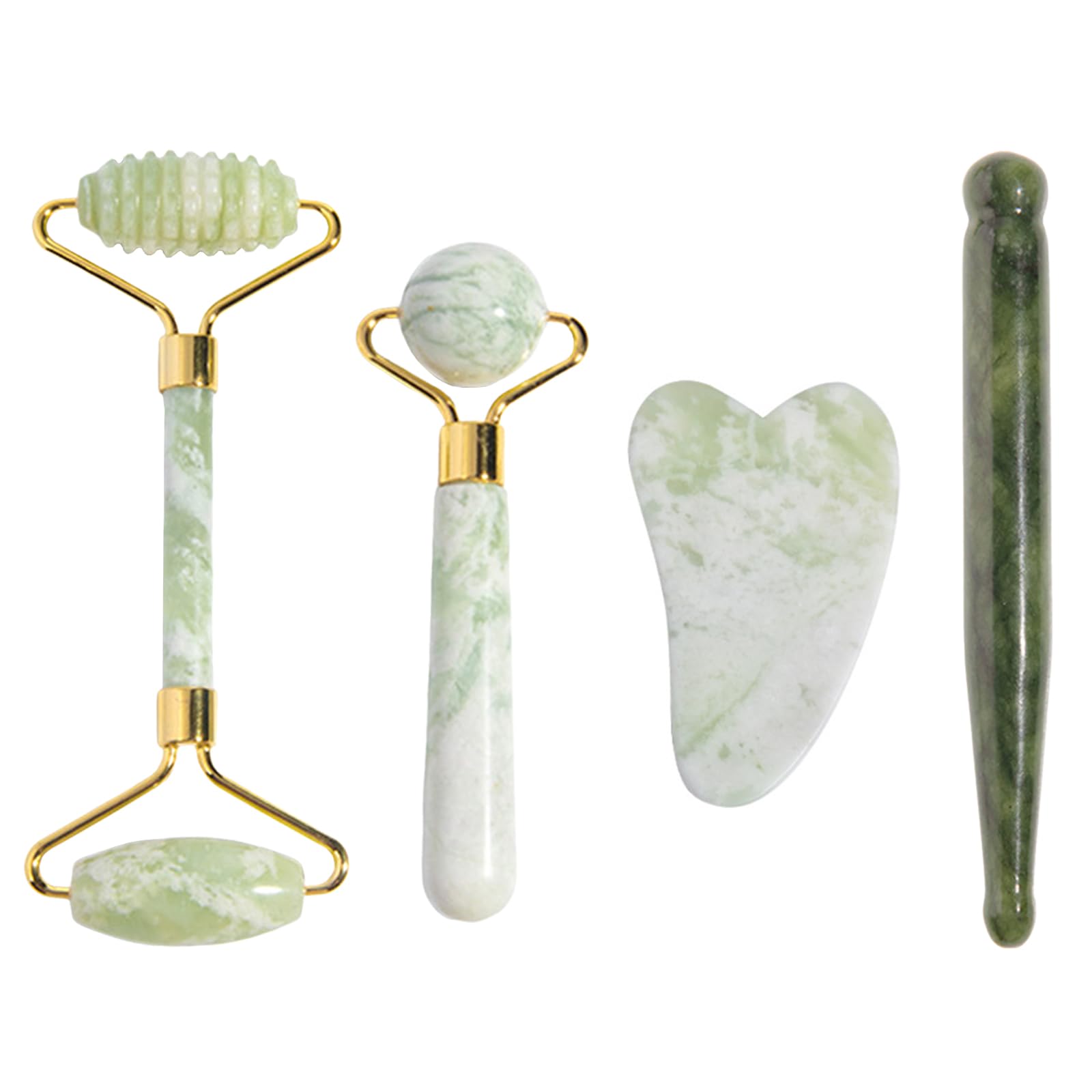 4Pcs Jade Face Roller, Gua Sha Tool, Gua Sha Set, Gua Sha Stone, Gua Sha, Face Massager Roller, Face Massager for Eye Puffiness Skin Care Routine Face & Neck