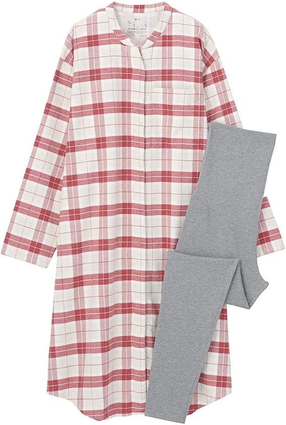 Amazon Co Jp 無印良品 脇に縫い目のない フランネル 長袖パジャマ マタニティ レディース M L 赤 柄 服 ファッション小物