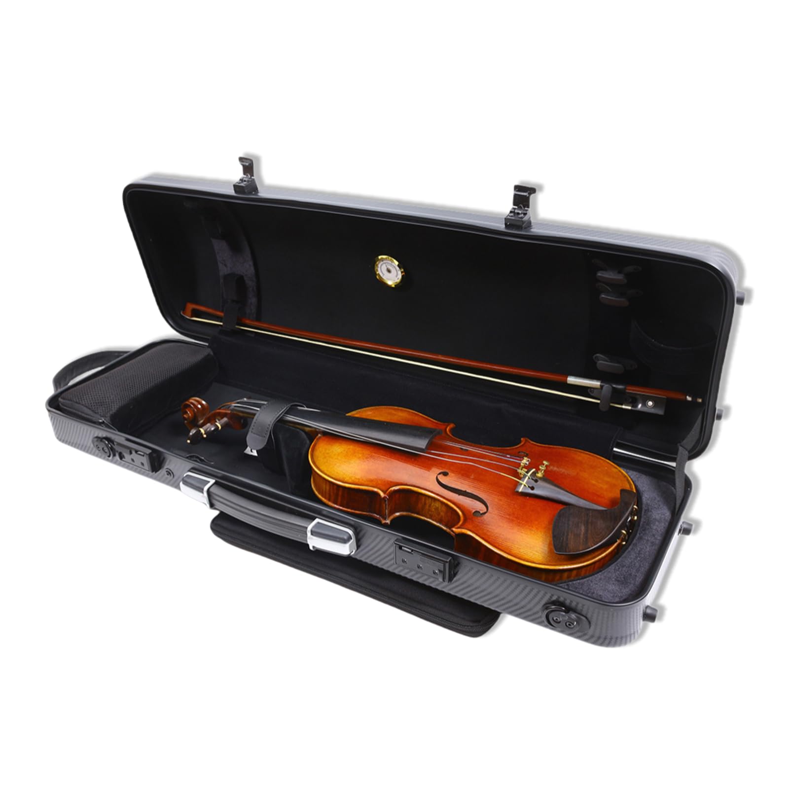 Étui pour violon 4/4 en fibre de carbone rectangulaire avec serrure à code - Étui léger et coloré avec sangle solide - Noir avec serrure à code