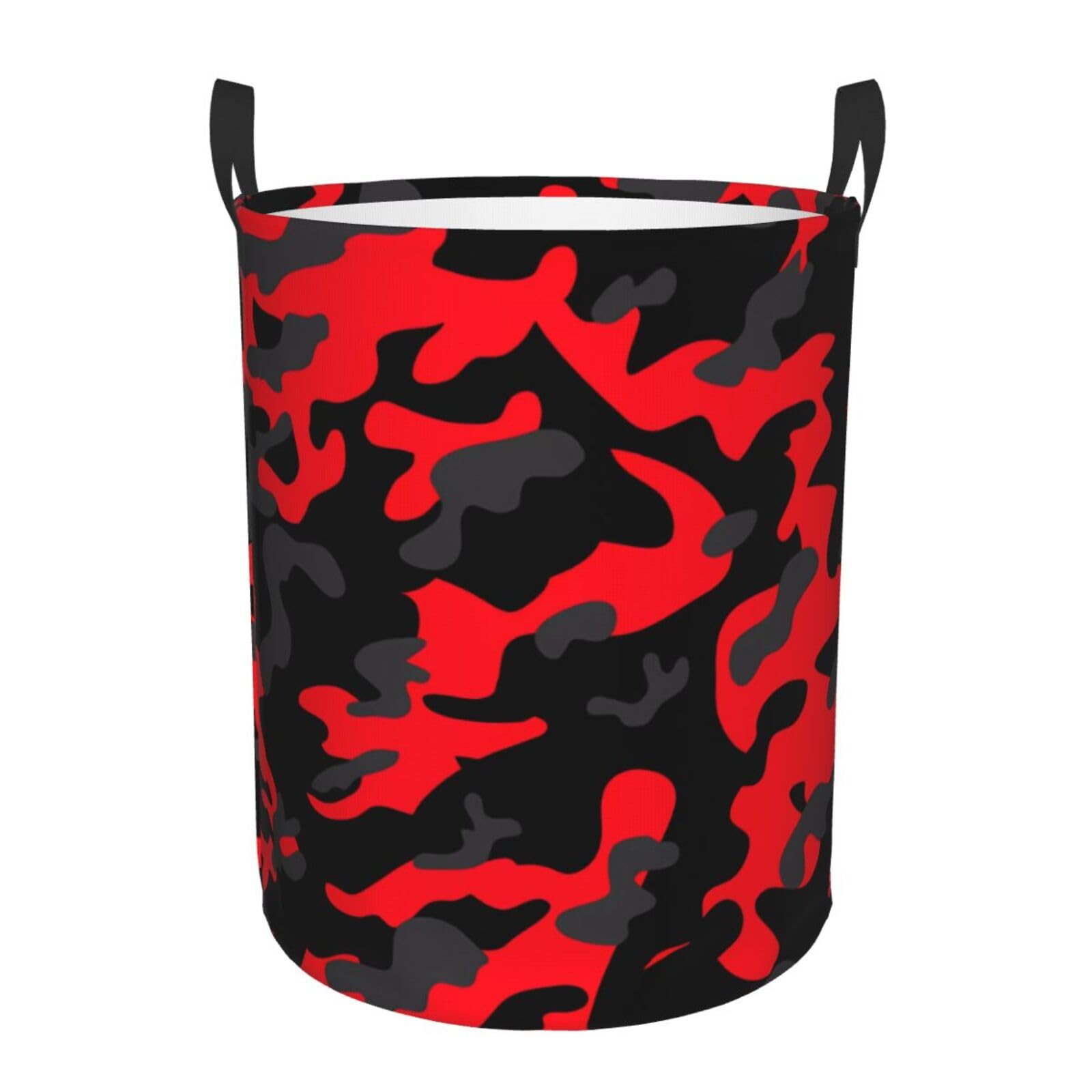 S Collapsible Red Camo Print Circular Hamper Round