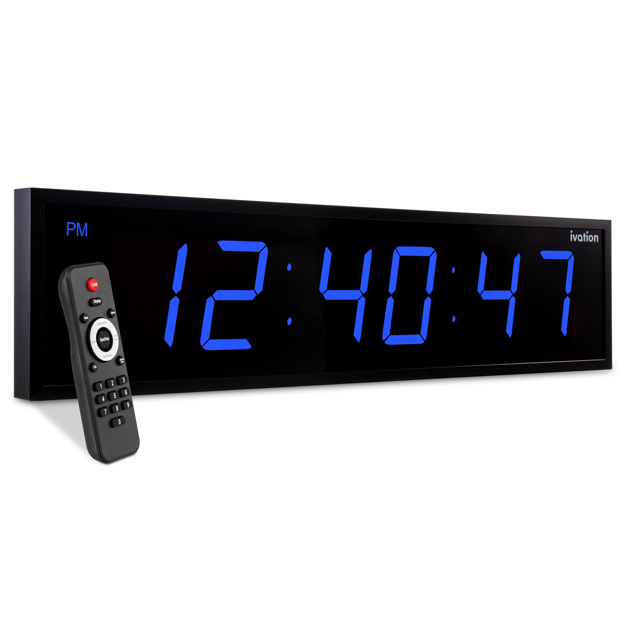 Ivation Huge 36" Inch Large Big Oversized Digital LED Clock with Stopwatch, Alarms, Countdown Timer & Temp - Shelf or Wall Mount (Blue) | 6-Level Brightness, Mounting Holes & Hardware