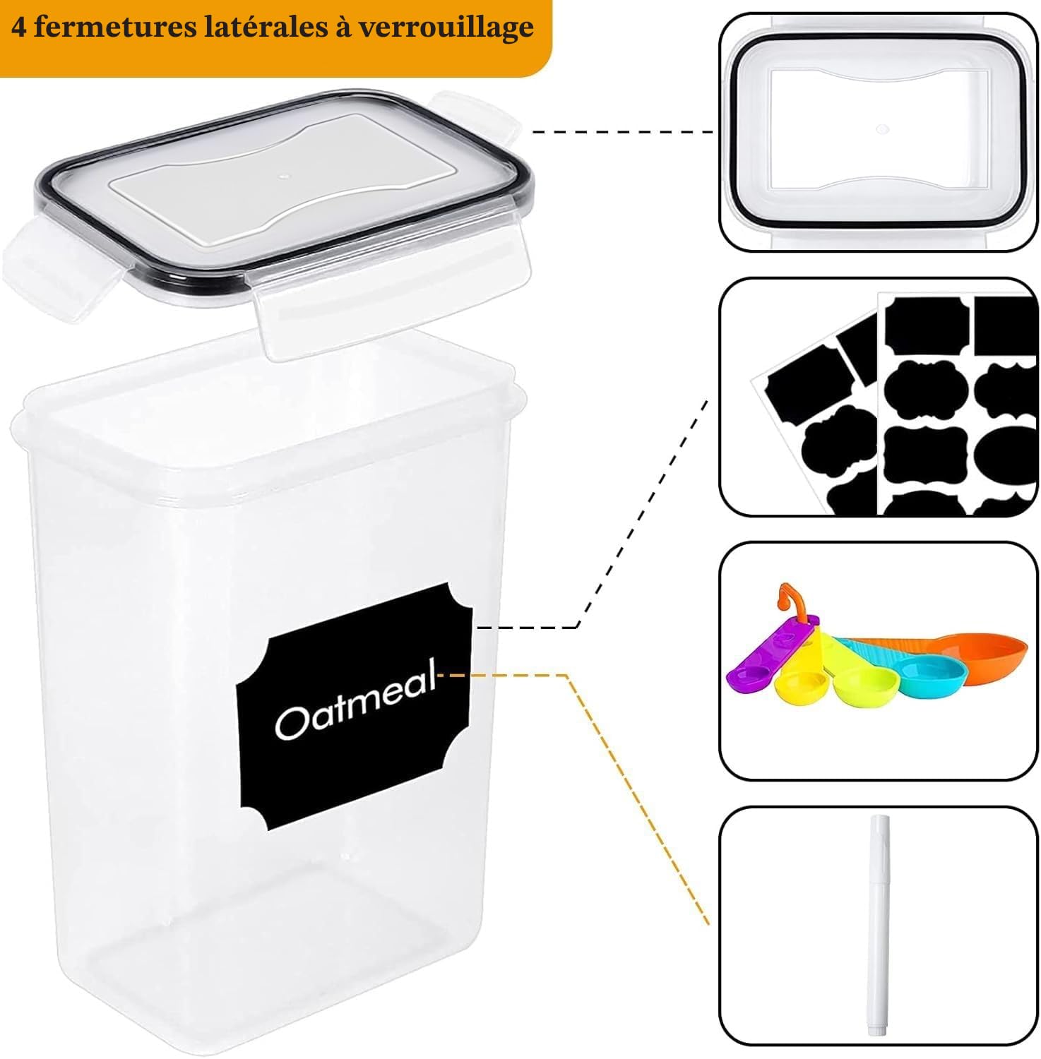 42 boîtes de rangement hermétiques avec couvercles pour céréales, farine et sucrePots de cuisine et d'organisation en plastique, y compris cuillères, étiquettes et stylos