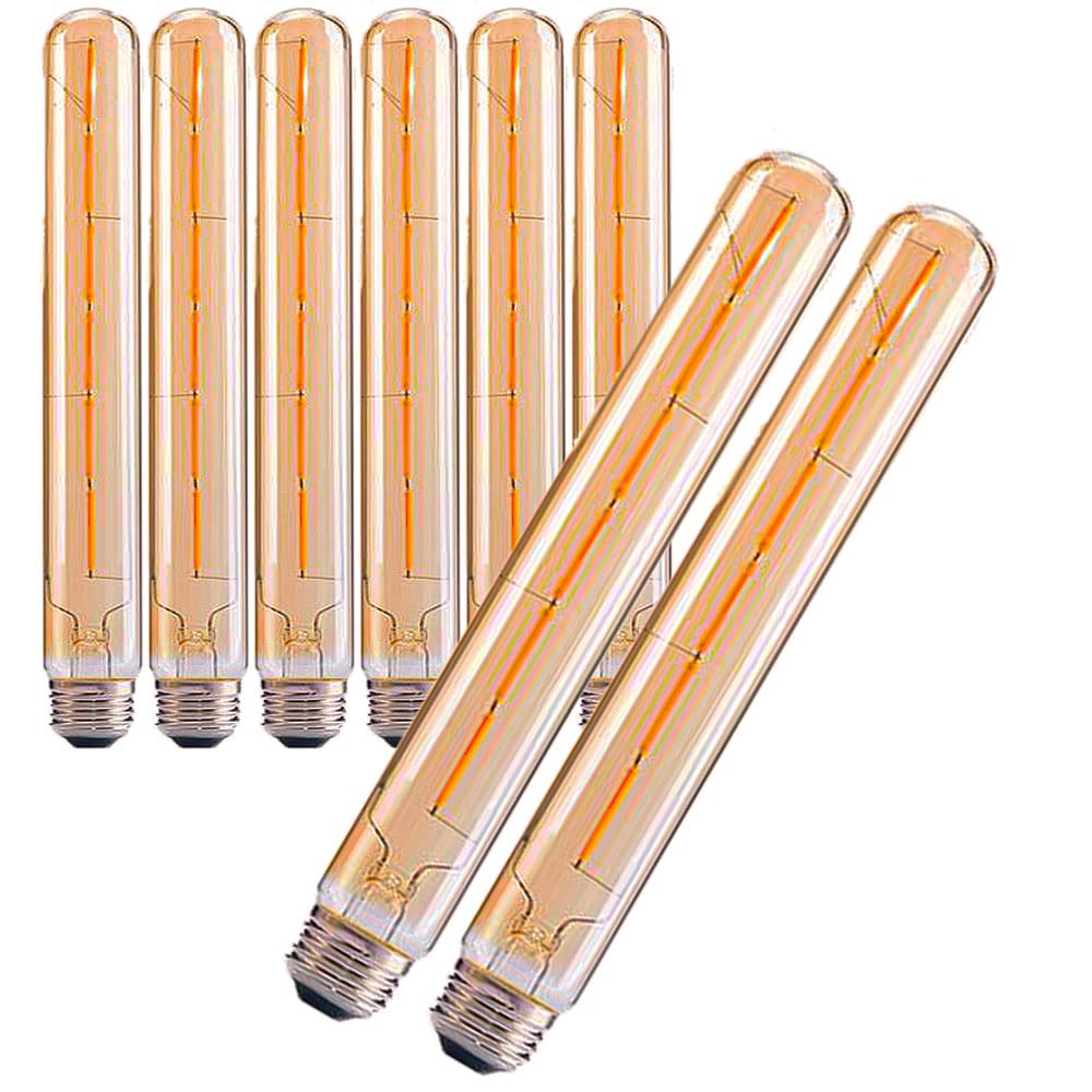 Paquete de 8 Bombillas LED Tubo de Flauta Edison, No Regulables, E27 6W t30 30cm 600lm, Estilo Retro Antiguo, Bombilla LED vintage, Bombilla LED de filamento, Cristal ámbar, 2700K Blanco Cálido