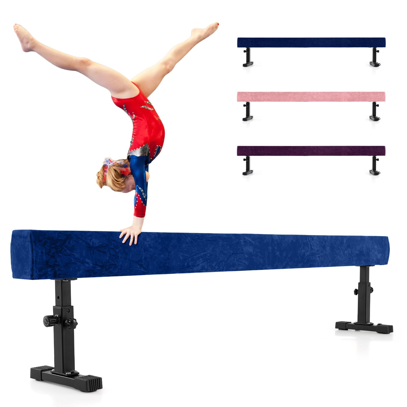 COSTWAY Poutre de Gymnastique de 226 cm, Barre de Gymnastique Hauteur Réglable à 3 Niveaux avec Pieds et Roues en Métal, Équipement d'Entraînement à Domicile pour Enfants Gymnastes