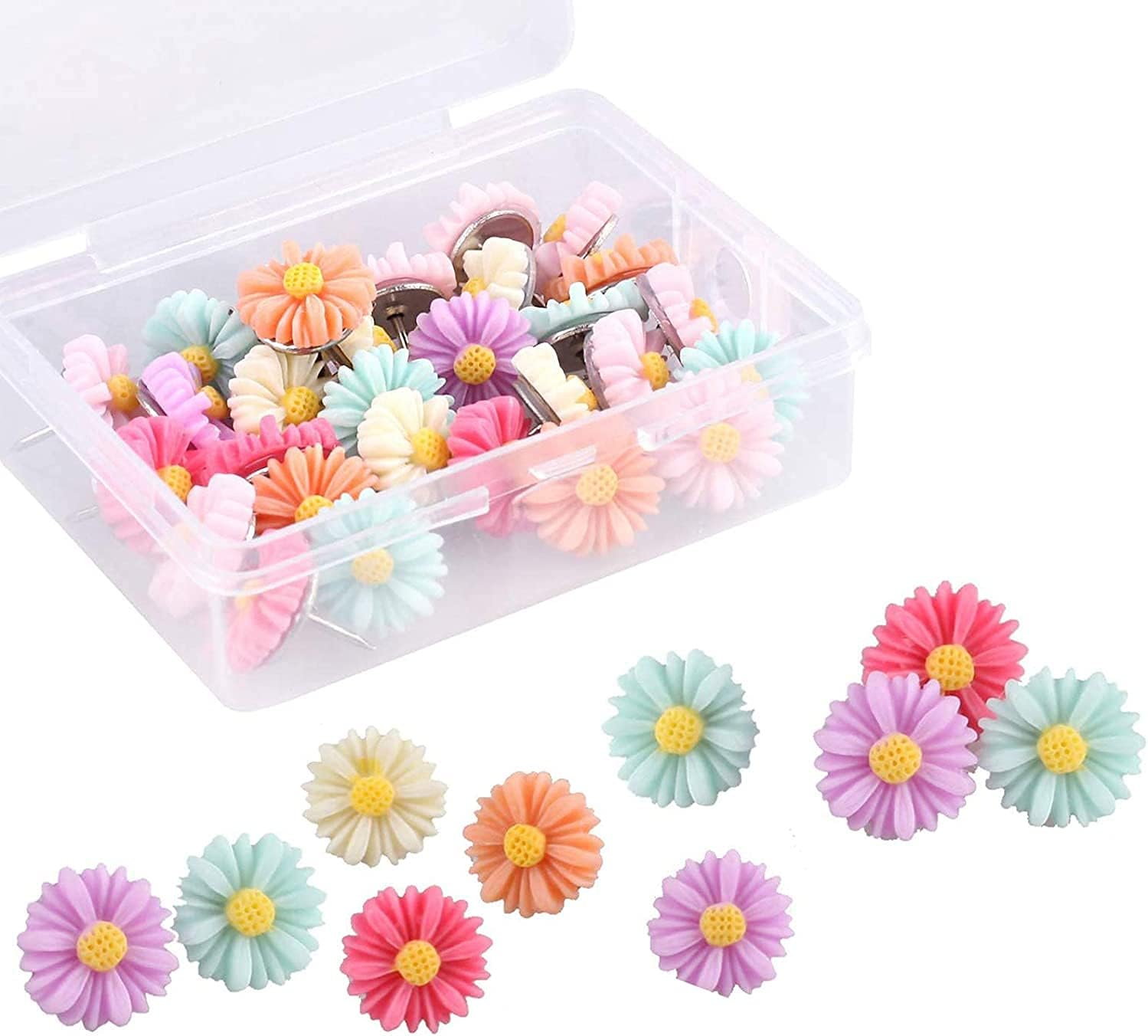 30 Pieces Flower Pushpins Flower Thumb Tacks Decorative Floret Push Pins Colorful Floret Thumbtacks for Photo Wall, Feature Wall, Whiteboard, Cork Board, Map, Bulletin Board, Office or Home : Office Products