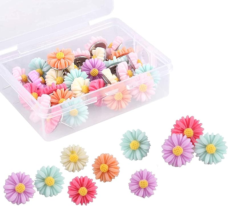 30 Piezas Chinchetas de Flores Chinchetas de Pulgar de Flores Chinchetas de Floretas Decorativas Chinchetas de Floretas Coloridas para Pared de Fotos, Pared de Características, Pizarra Blanca, Tablero de Corcho, Mapa, Tablón de Anuncios, Oficina o Hogar