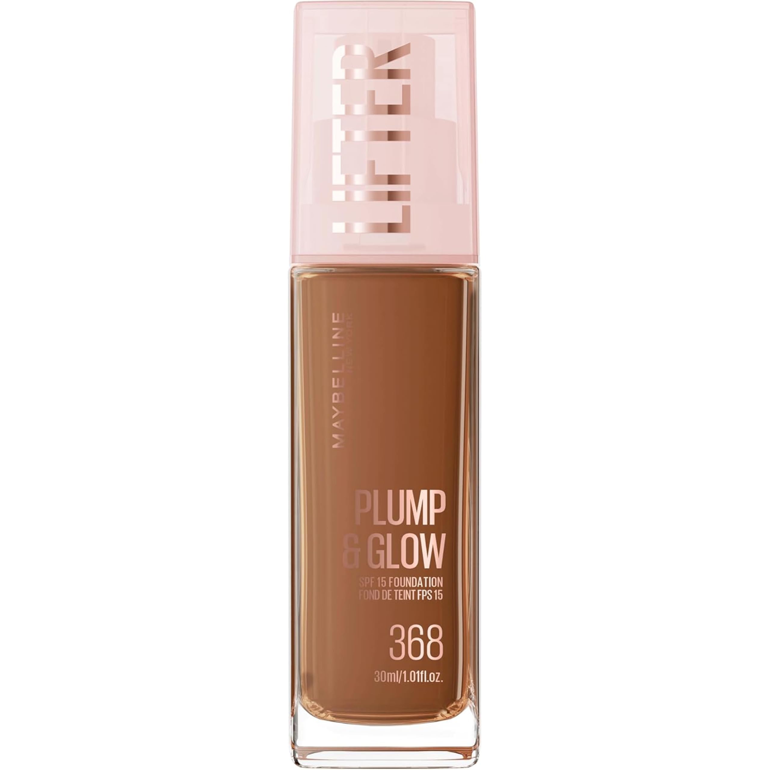 Maybelline New York Lifter Foundation, Flüssiges Make-up für strahlenden Teint mit Hyaluron und Niacinamid, polstert auf & spendet Feuchtigkeit, Nr. 368, 30 ml