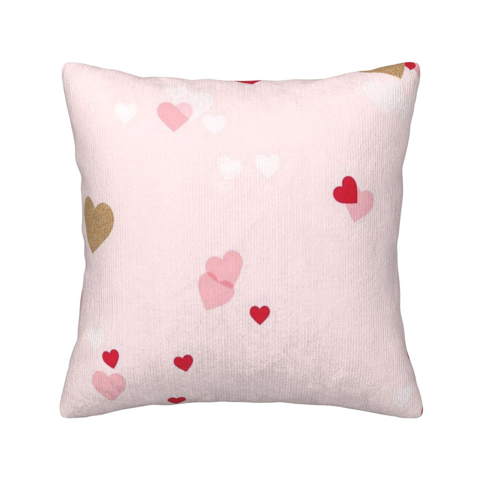 Housses de coussin en velours côtelé rose et rouge à motif cœur pour canapé et chambre