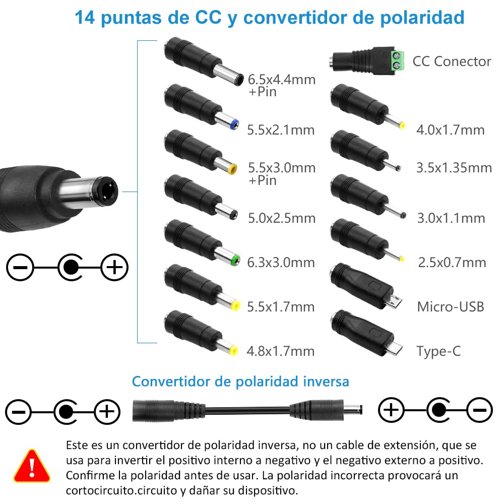 SHNITPWR Alimentatore universale da 3,5V ~ 24V, 120W, 5A, AC/DC, con 14 connettori adattatori, per dispositivi elettronici da 3,5 V a 24V, cornice per fotocamera per baby monitor e strisce LED, ecc.