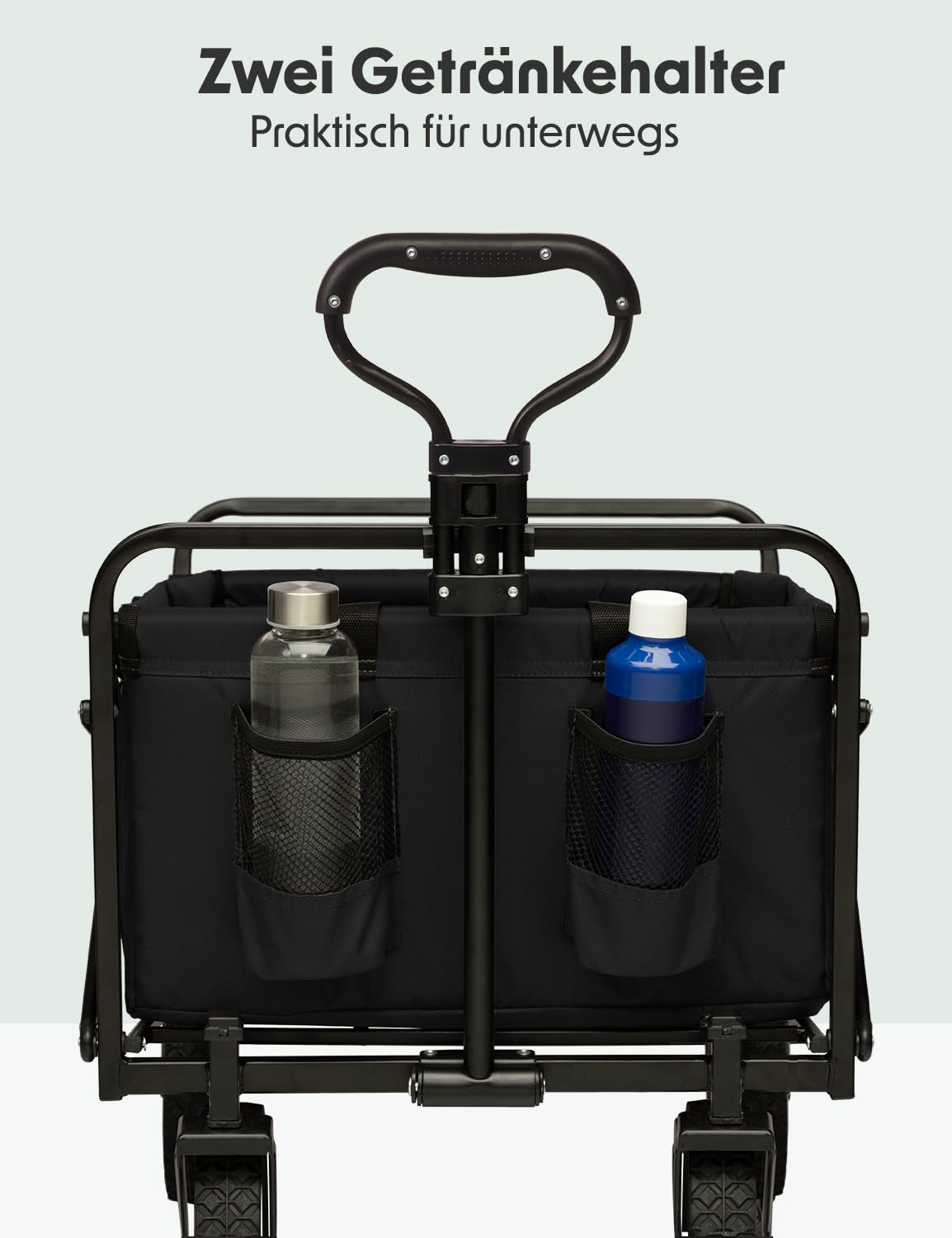 LifeGoods Bollerwagen Faltbar - Faltbarer Bollerwagen - Handwagen Klapbarr - Gartenwagen - Transportwagen - Strandwagen - Strand - Klappbarer – 360 Grad Drehbare Vollgummireifen 94L– 98x45cm - Schwarz