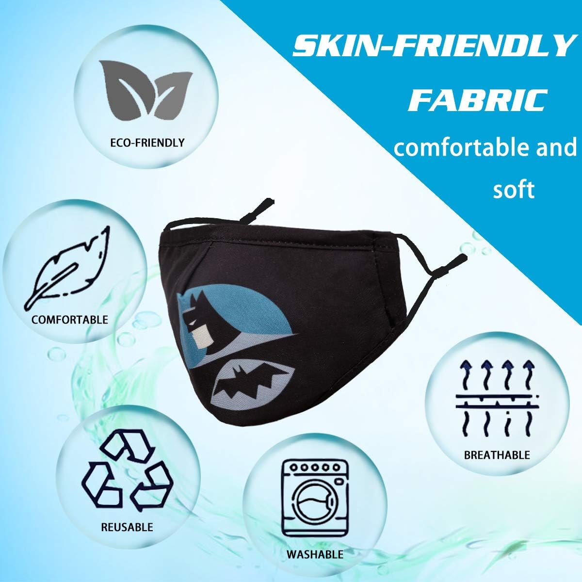 Washable Reusable Kids Face Mask, Breathable Cloth Cotton Cute Designer Facemask mascarillas niños, Design Fashion Fabric Covering with Adjustable Ear Loops for Girl Boy Gift