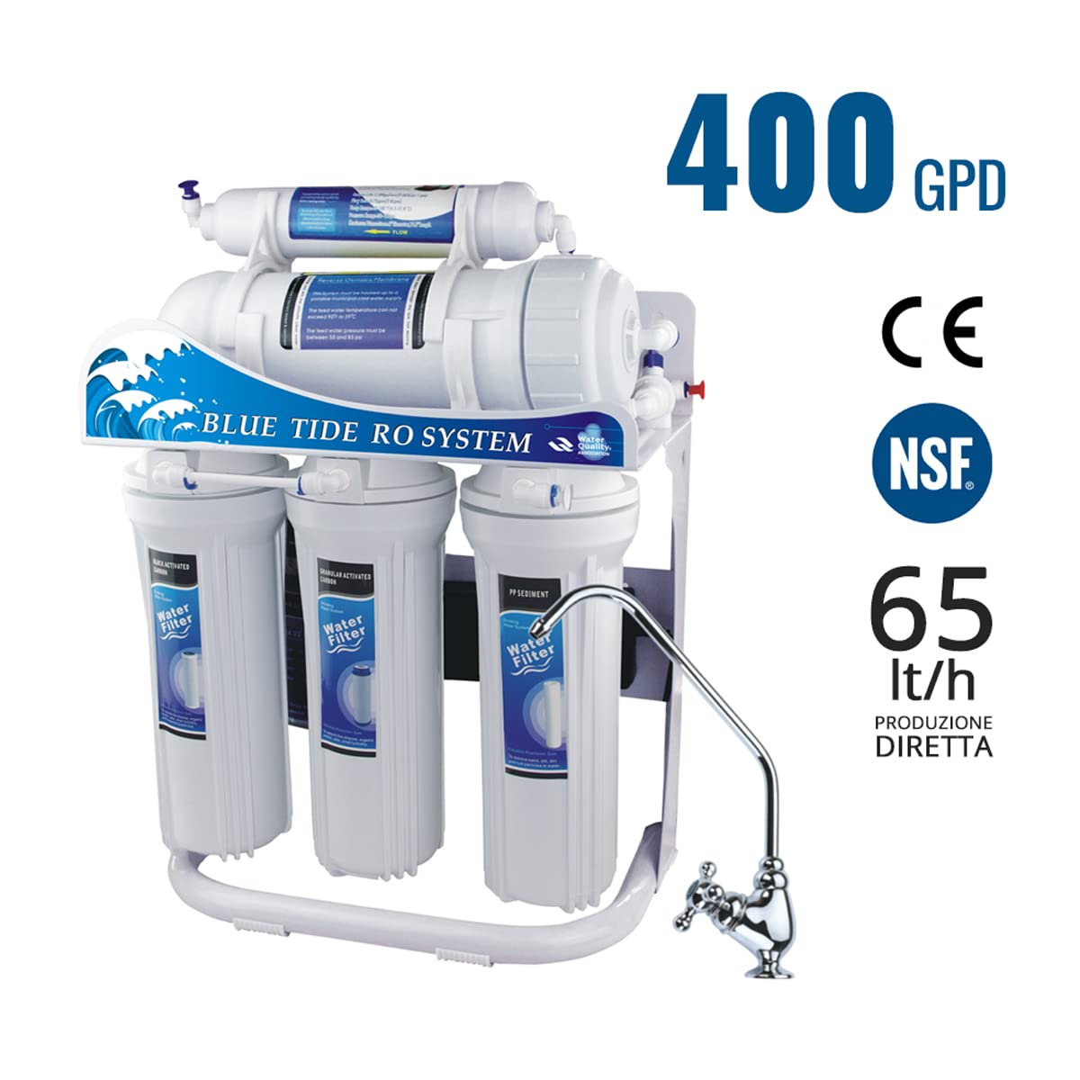 AcquaHOME® OSMOBASIC DIRECT DEPURATORE ACQUA OSMOSI INVERSA 400/600 GPD PRODUZIONE DIRETTA 1600/2400 L/GIORNO - 5 STADI (600 GPD - 2400 L/giorno)