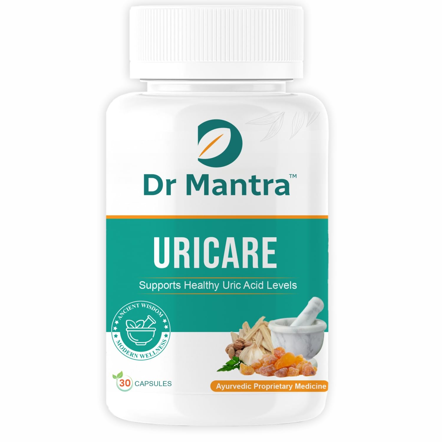 Dr Mantra Ayurvedic Uricare - 30 Capsules | 100% Pure Herbal Supplement for Uric Acid Control | Supports Joint Health, Reduces Uric Acid Levels, Natural Anti-Inflammatory Formula