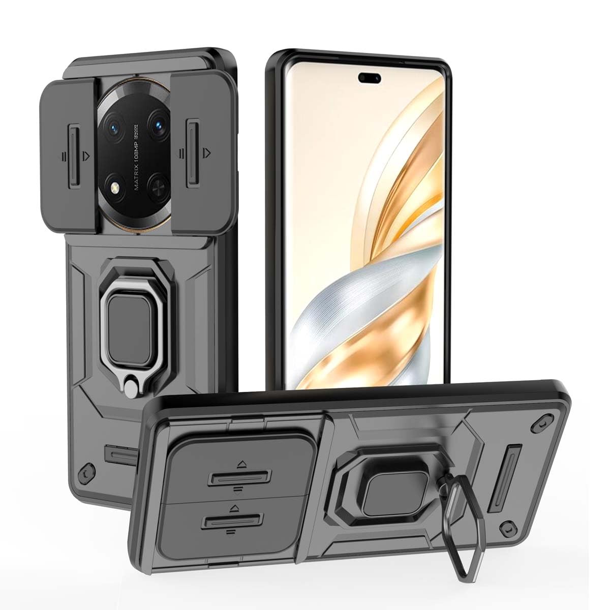 Cover GOKEN Per Honor Magic 7 Lite 5G / Honor X9c, Custodia In Silicone TPU Morbido Con Texture Fibra Di Carbonio E Finitura Spazzolata, Colore Nero. - 5