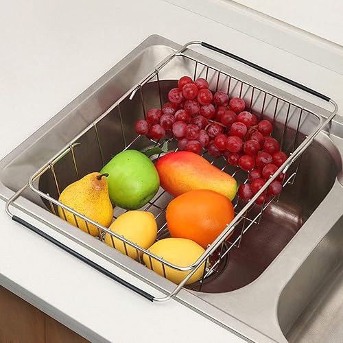 Miniatura 2 de Cesta de cubiertos multiusos expandible, escurridor de platos ajustable, escurridor de platos sobre el fregadero o sobre la encimera con soporte de