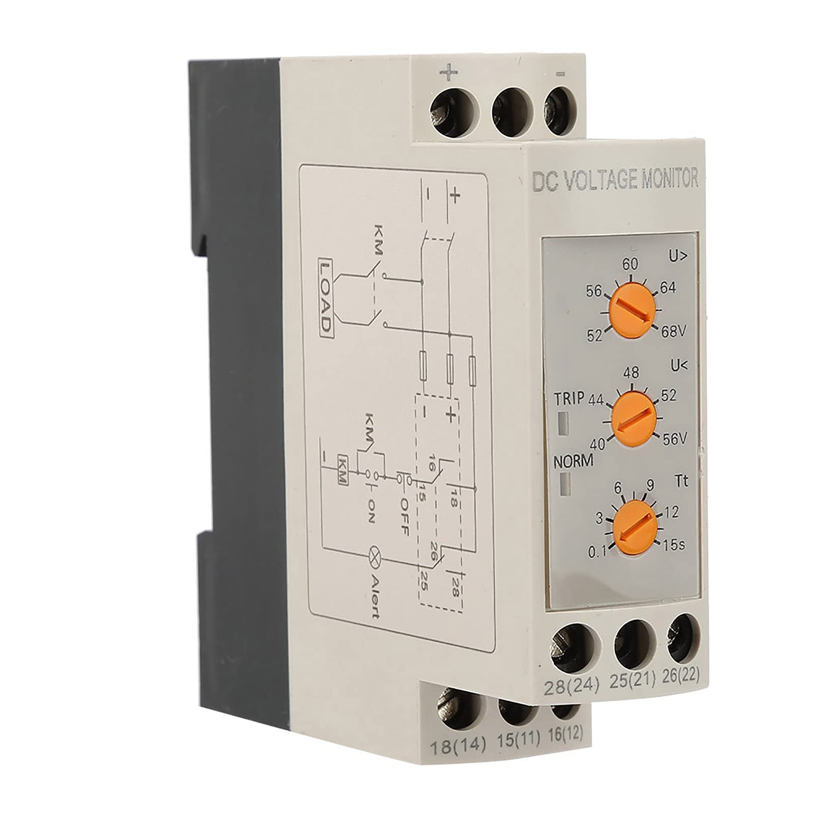 Onderspanningsbeveiliging Relais DC Overspanning & Onderspanning Beveiliging Relais - Voor 12V/24V/36V/48V Systemen (hier: DC48V) - Geen Extra Voeding Nodig Geleiderail Montage