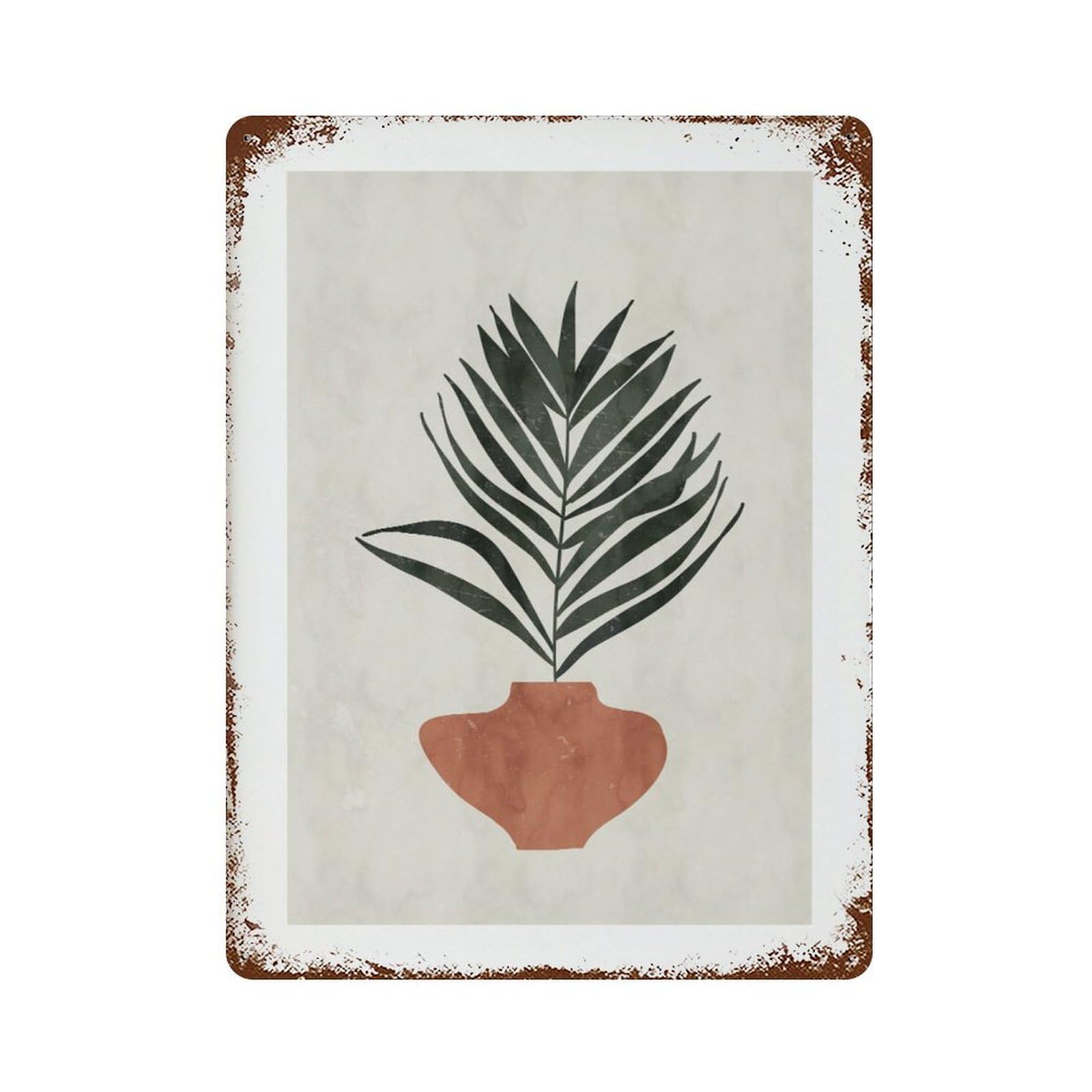 xiaoxiaoshen Palm Leaf Terracotta Vase, Eh Tone Wall Decor Art Metal Tin Poster Modern Home Decor Art Home Bar Shop Decorations Vintage Sign 40x30cm