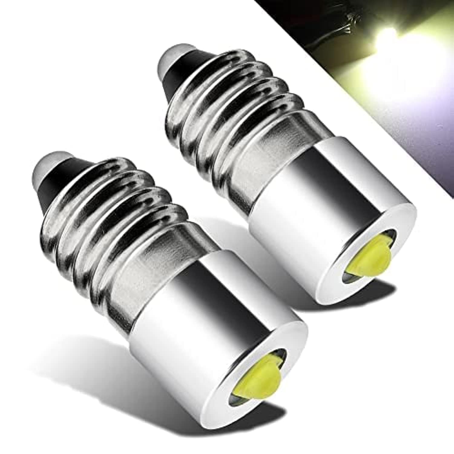 AC/DC 6-30V E10 Upgrade LED Flashlight Bulb, 3W 6V 9V 12V 18V 19.2V 24V LED Conversion Kit for Torch Lantern Bike Work Light Maglit Bulbs,Non-Polarity.2-Pack. (E10)