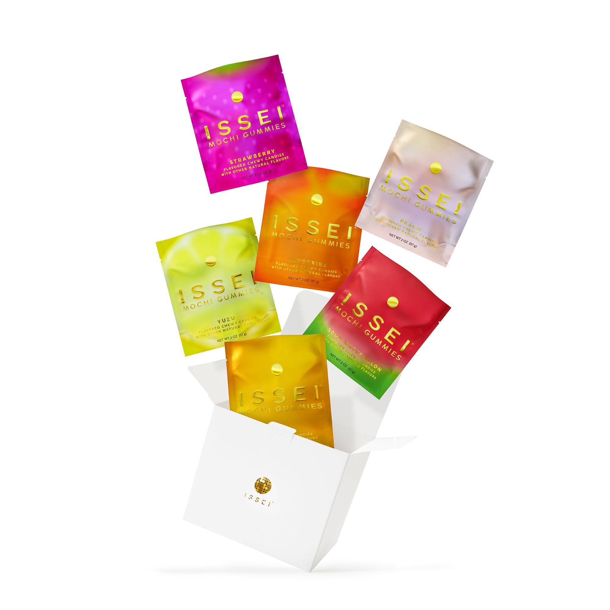 ISSEI Mochi Gummies Variety Pack | Dye-Free Candy | Gluten-Free | Real Sugar, No Artificial Flavors or Colors | Award-Winning Japanese Candy | 2 Oz 6-Pack