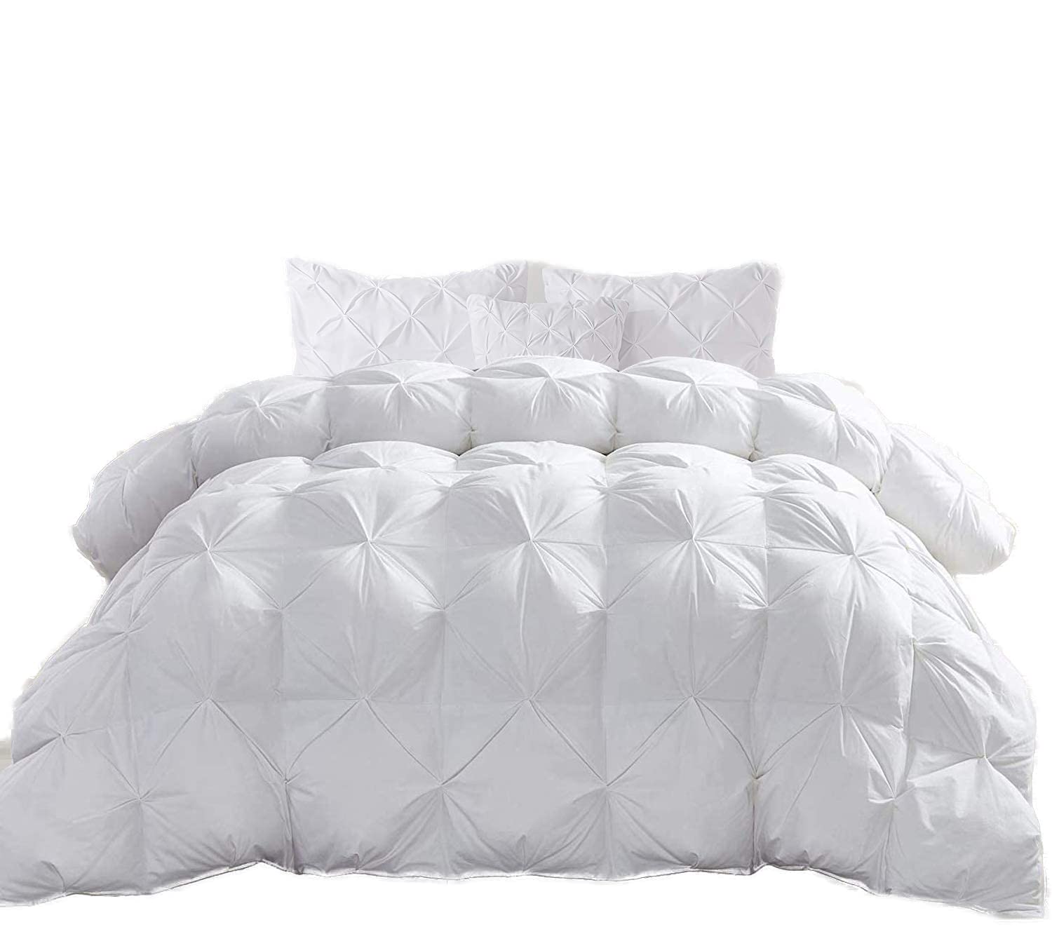 White All Season Down Alternative Pintuck Comforter- Eastern King Size 118 x 110 Inches 1 pc Pinch Pleated Duvet, 550 GSM with Corner Tabs 100% Egyptian Cotton- White Solid