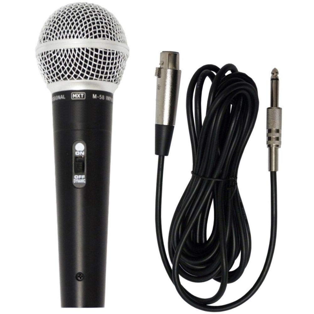 Microfone Dinâmico De Metal MXT M-58 Preto Cabo 3m
