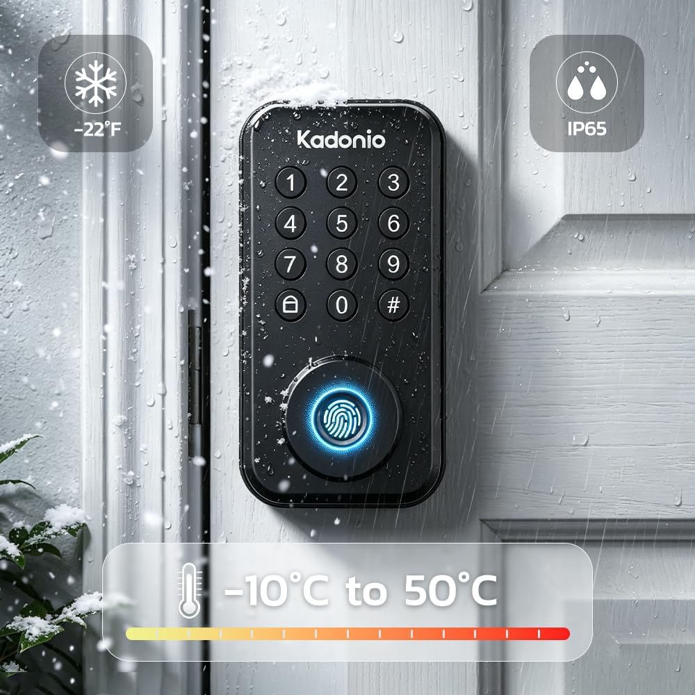 Keyless Entry Smart Lock, Fingerprint Deadbolt with App Control, Auto Lock, IP56 Weatherproof, 8-Month Battery, Easy Installation, Matte Black image 3