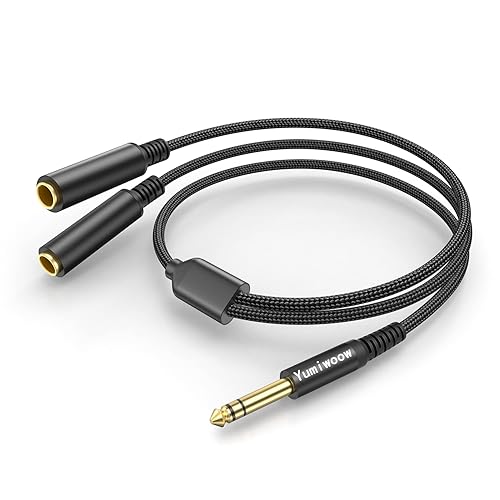 Estéreo 1/4" 0.250 in TRS Plug a Dual 1/4 0.250 in TRS Jack Cable adaptador de 11.8 pulgadas (11.8 in), carcasa de aleación de aluminio+chapado en