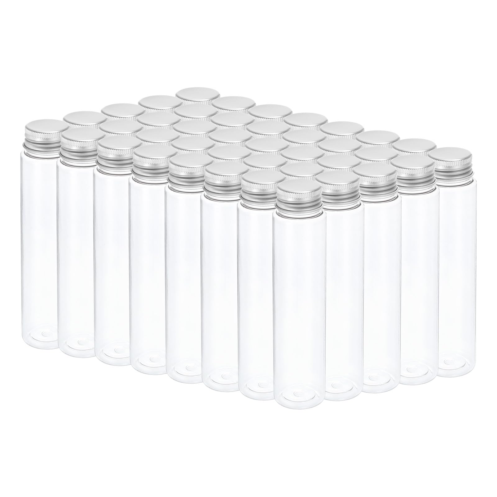 PATIKIL Tubi plastica da 110 ml con tappi a vite, 40 pezzi, 151x34 mm, per decorazioni scientifiche, conservazione caramelle, perle, sale da bagno, uso in laboratorio, tonalità argento